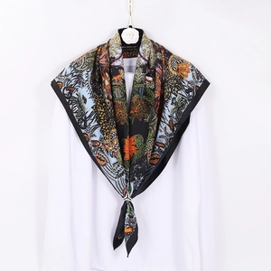 Large Square Scarf Satin Tropical Jungle Floral Print Bohemian Headscarf Hijab For Women Elegant Accessories
