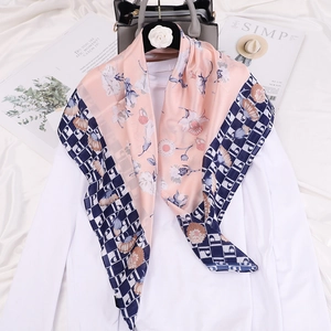 Elegant Floral Letter Print Satin Square Scarf Satiny Fashion Women Sun Protection Travel Shawl Wrap