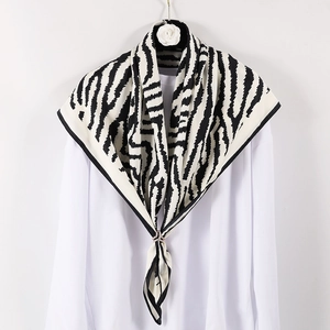 Zebra Leopard Print Satin Square Scarf For Women With Metal Ring Buckle Twill Fabric Headscarf Fashion Hijab Wrap