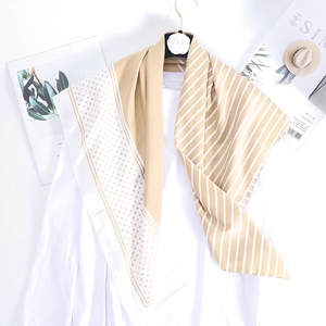 Polka dot and stripe silk square scarf for women in beige and white elegant French style