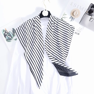 Striped Polka Dot Print Square Scarf Twill Satin Satin Feeling Headscarf Shawl Elegant Fashion Accessories Women