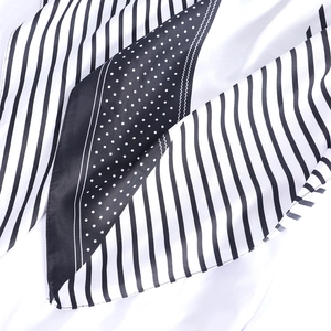Classic black and white striped silk scarf with polka dot patterns for women