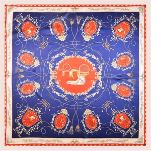 Vintage μεταξωτό μαντήλι 90x90cm με σχέδιο αλυσίδας, βασιλική άμαξα και μπλε