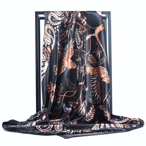 Elegant Satin Polyester Square Scarf With Paisley Phoenix Print Large Satiny Feeling Hijab Headscarf For Women