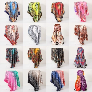 Collection of 16 vibrant 90cm paisley and floral satin silk scarves for women