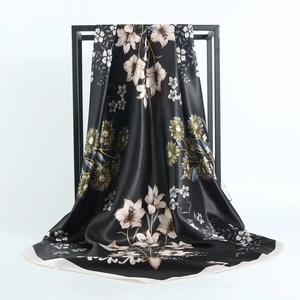 Floral Square Scarf Satin Satin Like Sunflower Lily Print Headscarf Hijab For Women Elegant Fashion Neck Wrap