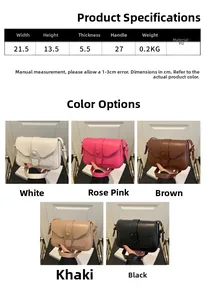 Detailed size chart for retro PU leather square shoulder bag with multi-color options