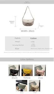 Detailed size specifications for a nylon dumpling bag with adjustable strap and 5 colors