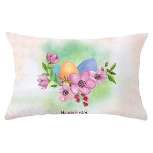Paas-lendenkussensloop van perzikhuid met aquarel eieren en Happy Easter print