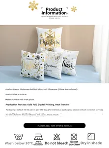 Set di 4 federe per cuscini natalizi 45x45cm con scritte in oro e morbido peluche