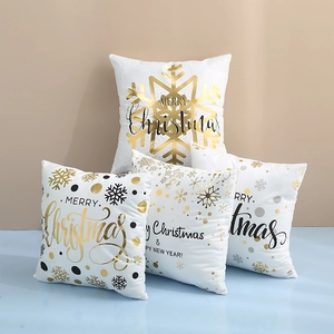 Federa Decorativa Natalizia Fiocco di Neve Stampato a Caldo Oro Copricuscino per Divano Casa Peluche Fodera per Cuscino