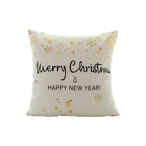 Federa per cuscino natalizio bianco crema con fiocchi d'oro e scritta Merry Christmas