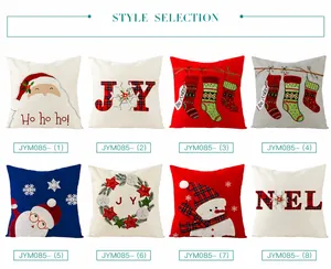 Detailed selection of eight decorative Christmas pillow covers with festive holiday prints