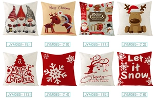 Détails de huit housses de coussin de Noël avec Père Noël, rennes et motifs de nains