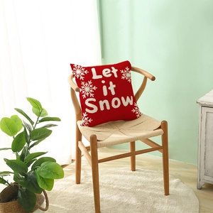 Housse de coussin de Noël rouge avec imprimé Let it Snow blanc et flocons de neige