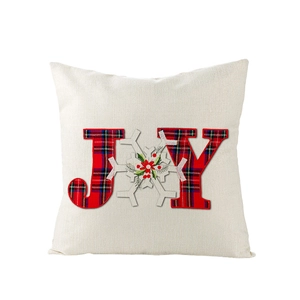 Détail de la taie d'oreiller de Noël JOY avec applique à carreaux et motif de flocon