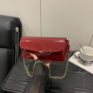 Women Shoulder Underarm Bag Patent Leather PU Gold Chain Strap Flap Minimalist Casual Daily Fashion