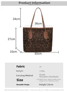 Größentabelle für Leoparden-Tote-Bag mit 24cm Schultergurt und PU-Materialdetails