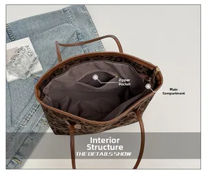 Innenansicht der Leo-Print-Tragetasche mit großem Hauptfach und Reißverschluss-Innentasche