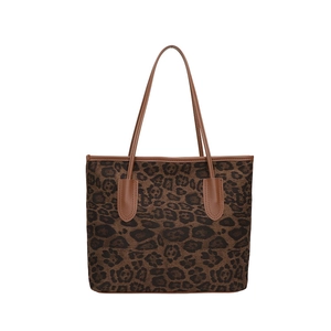 Vintage-Damen-Shopper mit Leopardenmuster und braunen Schultergurten für den täglichen Weg