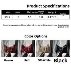 Detailed size specifications and four color variants of the rivet studded tote bag