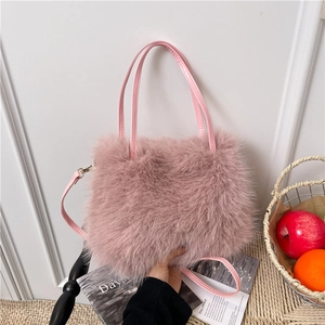 Women Faux Fur Plush Handbag Soft Square Crossbody Bag Solid Color Tote Bag With Adjustable Shoulder Strap Fashion Winter Bag