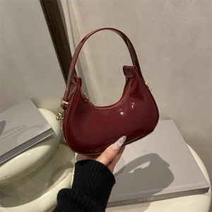 Minimalist French Niche Patent Leather Crescent Bag Fashion Solid Color Mini Shoulder Bag Trendy Underarm Bag For Women