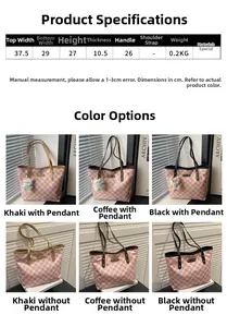 Detailed size specifications and color options for the lightweight plaid tote bag