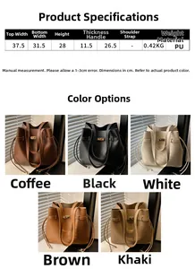 Detailed size guide for this classic large capacity PU leather bucket shoulder bag