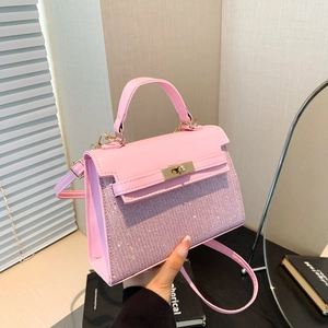 Bolso de Hombro para Mujer de Cuero PU con Lentejuelas Estilo Kelly Herrajes Dorados Mini Bolso Bandolera Cuadrado Bolso de Mano para Banquete Diario