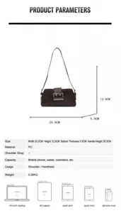 Detailed size specifications for the vintage brown PU underarm bag with dimensions