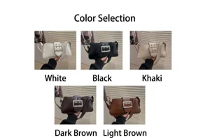 Detail view of five stylish baguette bags in white black khaki and brown leather finishes