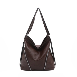 Borsa tote vintage marrone scuro versatile con tracolla multifunzionale e cerniere