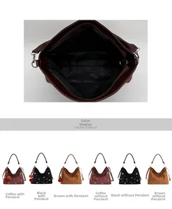 Detail view of large rivet tote bag interior lining and various color options available