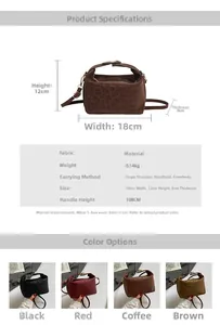 Detailed size chart and multi-color leopard print crossbody bags with 18x12x8cm dimensions