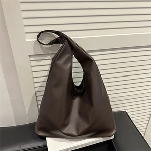 Grand sac cabas minimaliste en cuir marron pour femme, sac à main porté épaule élégant
