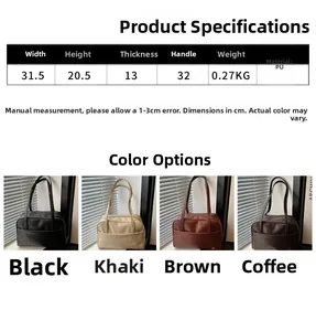 Detailed size specifications and color options for the large PU leather shoulder bag