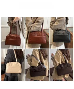 Collage of chic retro PU leather shoulder bags in various colors for casual daily styling