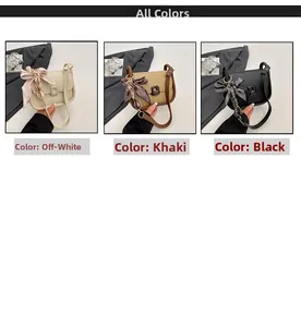 Three-color stylish saddle shoulder bags with decorative silk scarves and metal chains