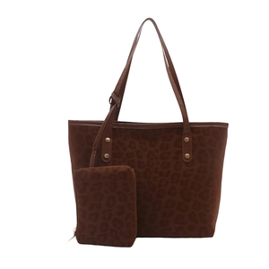 Retro leopard print tote bag with small matching pouch and gold rivet details