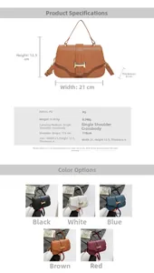 Detailed size guide and specifications for the PU leather crossbody bag with H-buckle