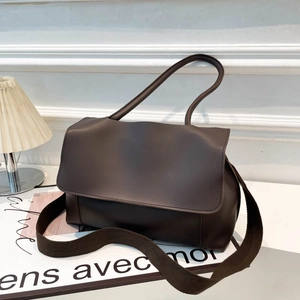 Large Capacity PU Leather Tote Bag For Women Fashion Commuting Underarm Shoulder Bag With Flap Solid Color Summer Handbag
