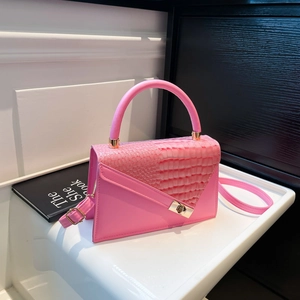 Pink stone pattern mini square bag with handle and detachable golden strap for women