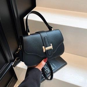 Women Fashion Minimalist PU Leather Shoulder Bag Litchi Texture Small Square Crossbody Bag With Golden Metal Buckle Handbag