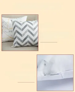 Detail of hidden zipper and digital print on soft geometric pattern cushion cover