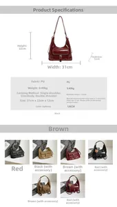Detailed size specifications and color options for the minimalist faux leather hobo tote bag