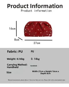 Detailed dimensions of red PU pleated clutch bag with gold studs showing 27cm width