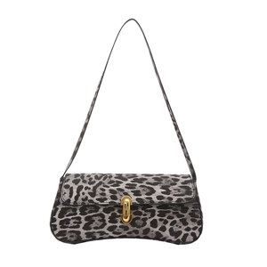 Modern leopard print shoulder bag with gold metal buckle on a clean white background