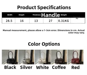 Size chart showing dimensions for large PU leather bow shoulder bag in five colors