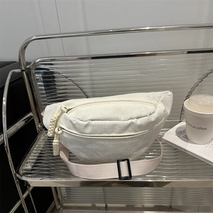 Women Corduroy Waist Bag Solid Color Casual Chest Crossbody Pack With Adjustable Strap Braided Zipper Puller